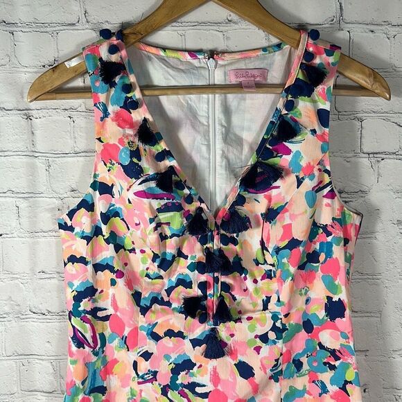 Lilly Pulitzer Cabrey Shift Dress MULTI PINA COLADA CLUB Pink Navy Size 2 27662 - Picture 2 of 11